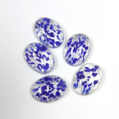 Glass Medium Dome Lampwork Cabochon - Oval 14x10MM SILVER FOIL OPAL BLUE