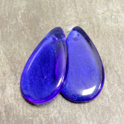 Czech Pressed Glass Pendant - Smooth Pear 30x18MM SAPPHIRE