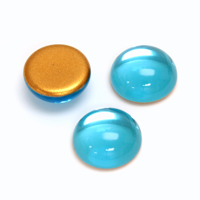 Glass Medium Dome Foiled Cabochon - Round 15MM AQUA