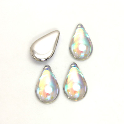 Glass Medium Dome Foiled Cabochon - Pear 13x8MM CRYSTAL AB