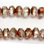 Czech Glass Fire Polished Bead - Rondelle Disc 8x6MM CRYSTAL-HALF COPPER