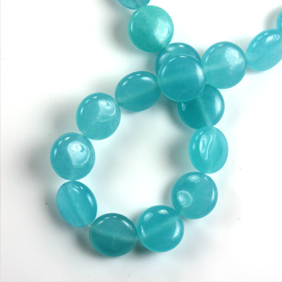 Gemstone Bead - Smooth Round Lentil 10MM Dyed QUARTZ Col. 30 AQUA