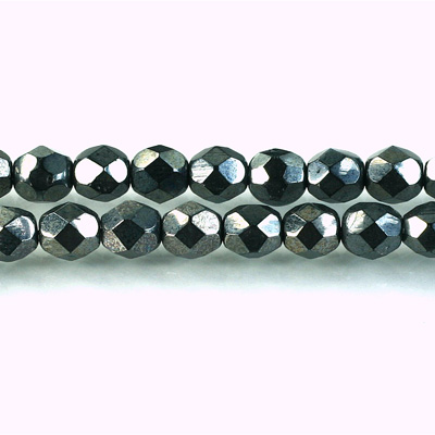 Czech Glass Fire Polish Bead - Round 07MM Full Coated HEMATITE