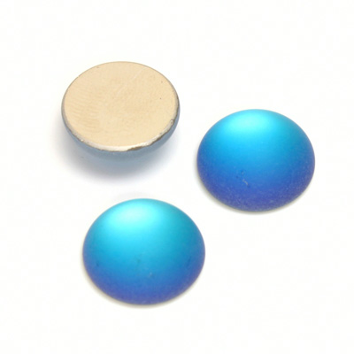 Glass Medium Dome Foiled Cabochon - Coated Round 15MM MATTE HELIO BLUE