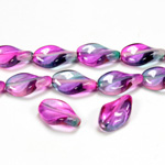 Czech Pressed Glass Bead - Smooth Twisted 13x9MM COATED PURPLE-GREEN 69007