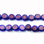 Glass Millefiori Bead - Flat Round 08x4MM BLUE WHITE RED (04)