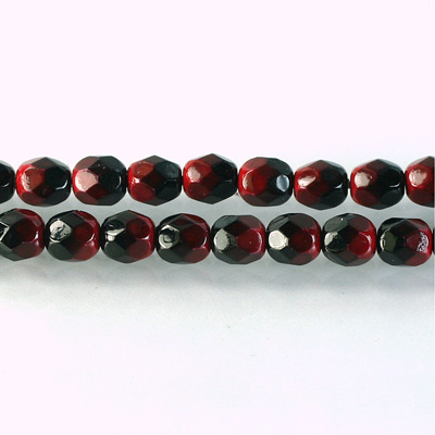 Czech Glass Fire Polish Bead - Round 06MM BLACK-RED 89095