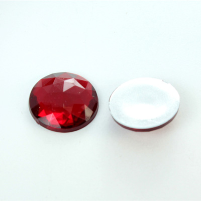 Plastic Flat Back Foiled Rauten Rose Rhinestone - Round 18MM RUBY