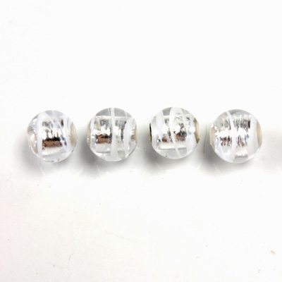 Czech Glass Lampwork Bead - Round 08MM Crystal WHITE SWIRL SILVER LINE 01032