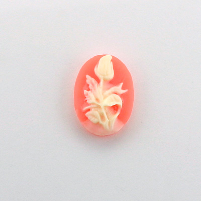 Plastic Cameo - Flower, Rose Oval 18x13MM IVORY ON CORNELIAN