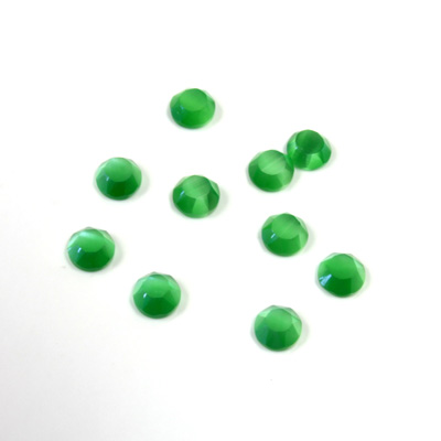 Fiber-Optic Flat Back Stone with Faceted Top and Table - Round 04MM CAT'S EYE GREEN
