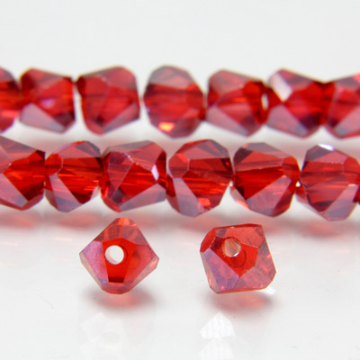 Chinese Cut Crystal Bead Diagonal Drilled - Bicone 05MM DARK RUBY LUMI COAT