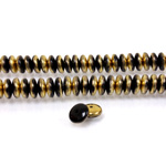 Czech Pressed Glass Bead - Smooth Rondelle 6MM JET 1/2 GOLD