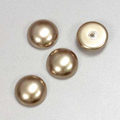 Glass Medium Dome Pearl Dipped Cabochon - Round 14MM LIGHT BROWN