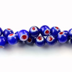 Glass Millefiori Bead - Round 08MM BLUE WHITE RED (27)