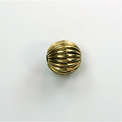 Metalized Plastic Bead - Ribbed Round Melon 10MM ANT GOLD