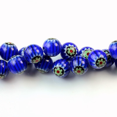 Glass Millefiori Bead - Round 08MM BLUE GREEN RED (23)