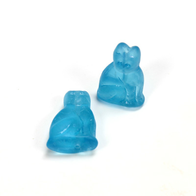 Czech Pressed Glass Engraved Bead - Cat 20MM MATTE AQUA