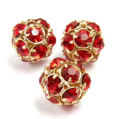 Czech Crystal Rhinestone Ball - 12MM LT SIAM RUBY-GOLD