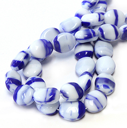 Czech Pressed Glass Engraved Bead - Beetle 14x11MM WHITE BLUE