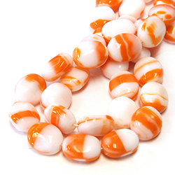 Czech Pressed Glass Engraved Bead - Beetle 14x11MM WHITE ORANGE