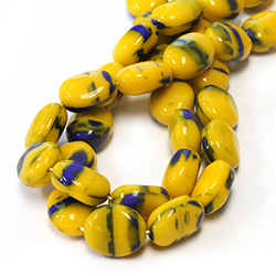 Czech Pressed Glass Engraved Bead - Beetle 14x11MM YELLOW BLUE