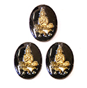 Glass Crystal Painting with Carved Intaglio Buddha Oval 18x13MM GOLD on JET