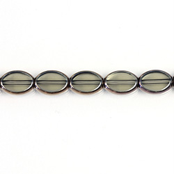 Glass Fire Polished Table Cut Window Bead - Oval 12x8MM BLACK DIAMOND with METALLIC COATING