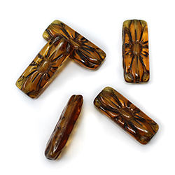 Czech Pressed Glass Engraved Bead - Cushion 20x8MM BLACK ON DK TOPAZ