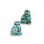 Czech Pressed Glass Engraved Bead - Cat 20MM TURQUOISE ANTIQUE