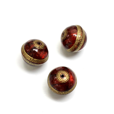 Plastic Engraved Bead -  Gold Tapestry Round 12MM BORDEAUX