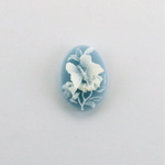 Plastic Cameo - Butterfly Oval 18x13MM WHITE ON ROYAL BLUE FS