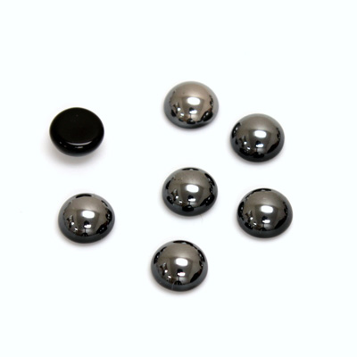 Glass Medium Dome Cabochon - Round 07MM Metallic Coated HEMATITE