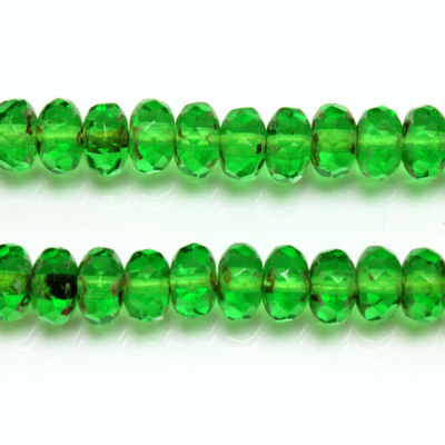 Czech Glass Fire Polish Bead - Rondelle Donut 07x4MM LIGHT EMERALD with DIFFUSION