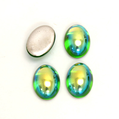 Glass Medium Dome Foiled Cabochon - Coated Oval 14x10MM PERIDOT AB