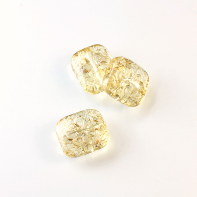 Plastic Engraved Bead - Rectangle 12x11MM GOLD DUST on CRYSTAL