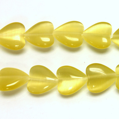 Fiber Optic Synthetic Cat's Eye Bead - Smooth Lentil Heart 12MM CAT'S EYE YELLOW