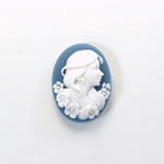 Plastic Cameo - Lady with Flowers Oval 25x18MM WHITE ON NAVY BLUE