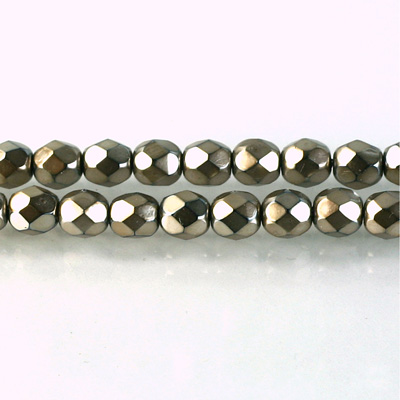 Czech Glass Pearl Faceted Fire Polish Bead - Round 06MM CHAMPAGNE ON BLACK 72105