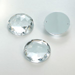 Plastic Flat Back 2-Hole Foiled Sew-On Stone - Round 20MM CRYSTAL