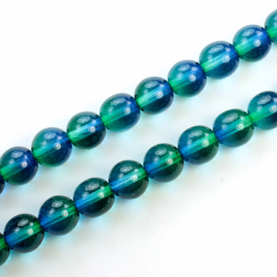 Czech Pressed Glass Bead - Smooth 2-Tone Round 08MM COATED BLUE-GREEN 69004