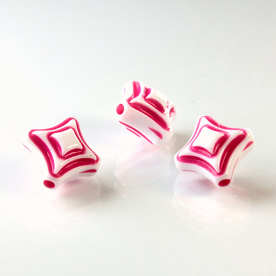 Plastic Casino Style Bead - Diamonds 12MM FUCHSIA on WHITE