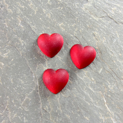 Glass Cabochon - Heart 10MM MATTE RUBY Foiled