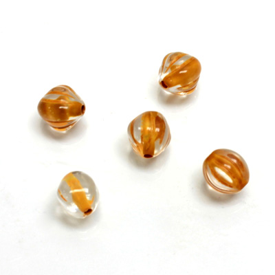 Plastic Bead - Color Lined Smooth Nugget 9x7MM CRYSTAL CARMEL LINE