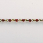 Linked Bead Chain Rosary Style with Glass Fire Polish Bead - Round 3MM RUBY-Brass