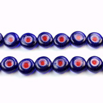 Glass Millefiori Bead - Flat Round 08x4MM BLUE WHITE RED (32)