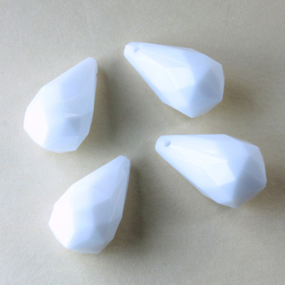 German Plastic Pendant - Opaque Faceted Drop 18x9MM CHALKWHITE