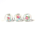 Czech Glass Lampwork Bead - Smooth Round 10MM Flower ON CRYSTAL with  SILVER FOIL