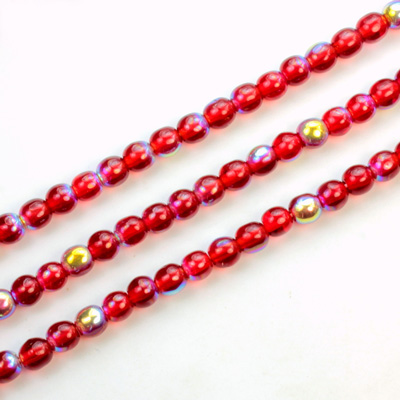 Czech Pressed Glass Bead - Smooth Round 04MM RUBY AB