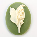 Plastic Cameo - Flower, Lily of the Valley Oval 40x30MM IVORY ON  GREEN